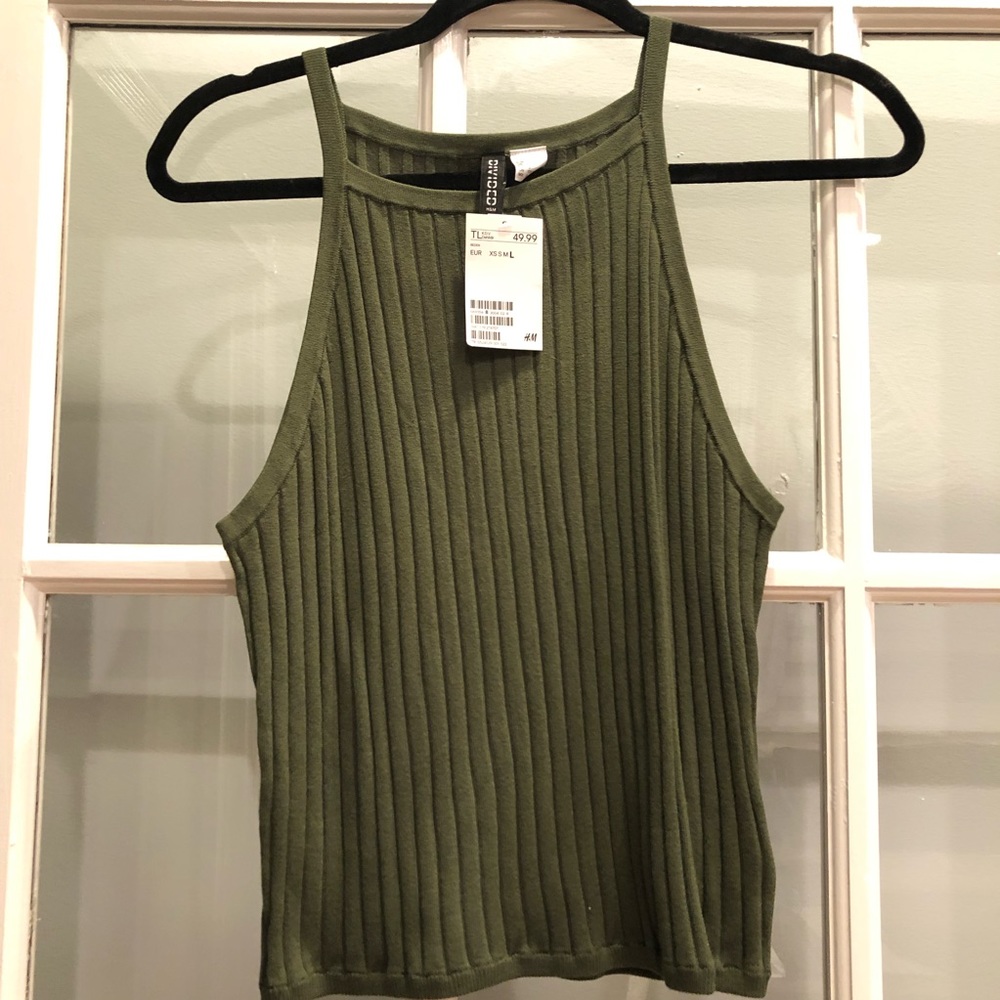 H&M Ribbed Green Halter Top